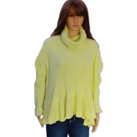 NEW! Free People L green oversized peplum turtleneck sweater - Picture 2 of 11